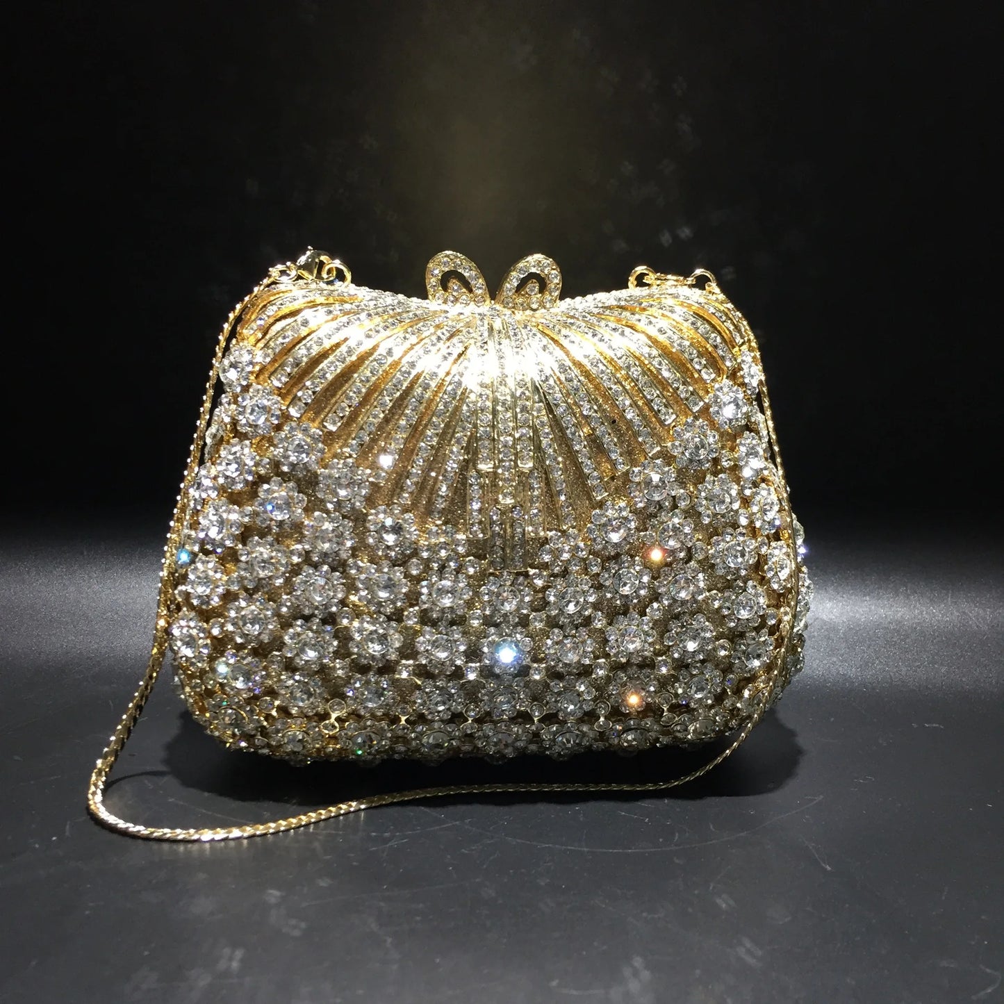 FLOWER RHINESTONES CLUTCH BAG